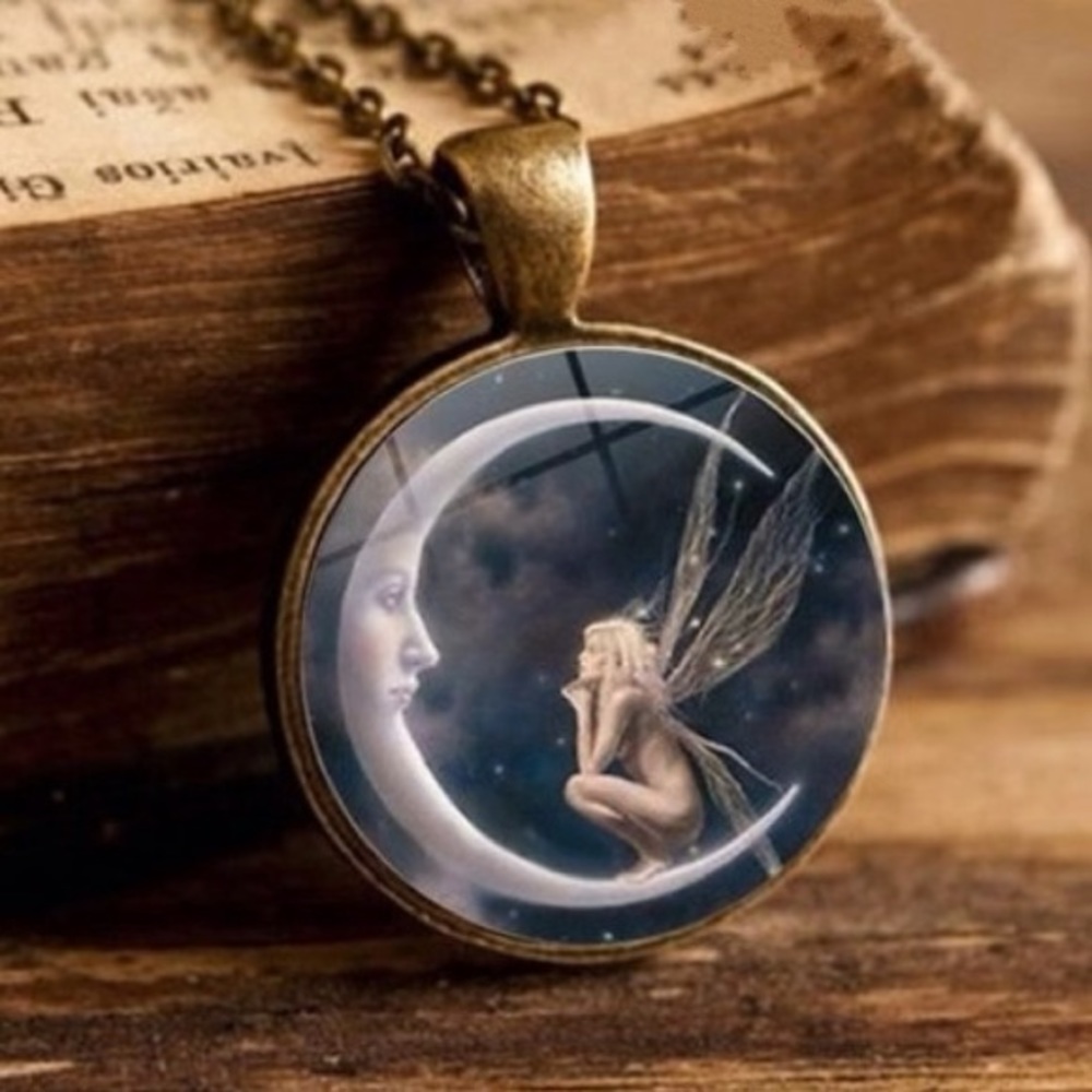 Fairy on moon charm necklace
